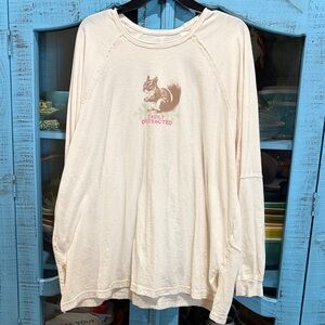 Aerie Cream Long Sleeve Tee with Squirrel Print